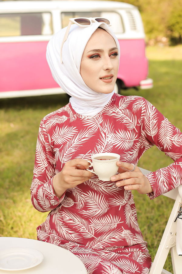 Düz Bisiklet Yaka Kadın Pembe ELBISE - 8506 PEMBE