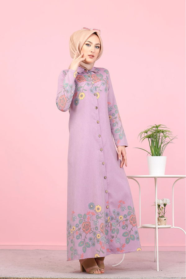 Düz Gömlek Yaka Kadın Pembe 3098 UZUN TUNIK - 3098 PEMBE