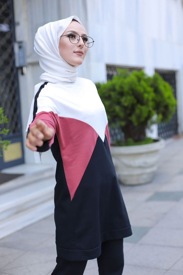 Düz Bisiklet Yaka Kadın Pembe TUNIK PANTOLON - 3057
