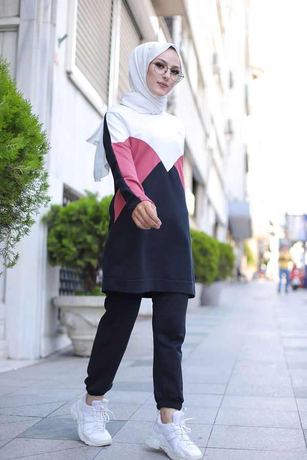 Düz Bisiklet Yaka Kadın Pembe TUNIK PANTOLON - 3057