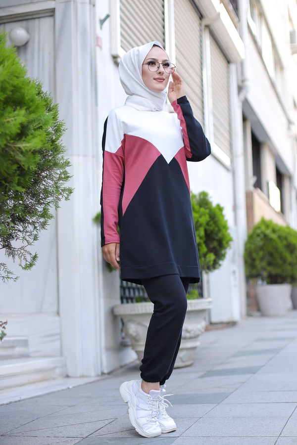 Düz Bisiklet Yaka Kadın Pembe TUNIK PANTOLON - 3057