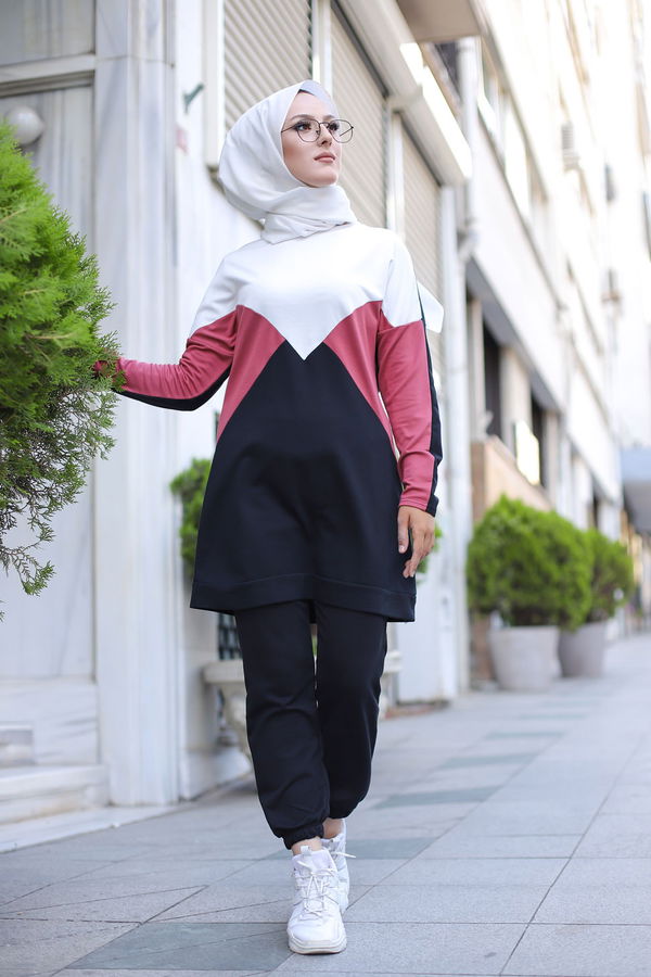 Düz Bisiklet Yaka Kadın Pembe TUNIK PANTOLON - 3057