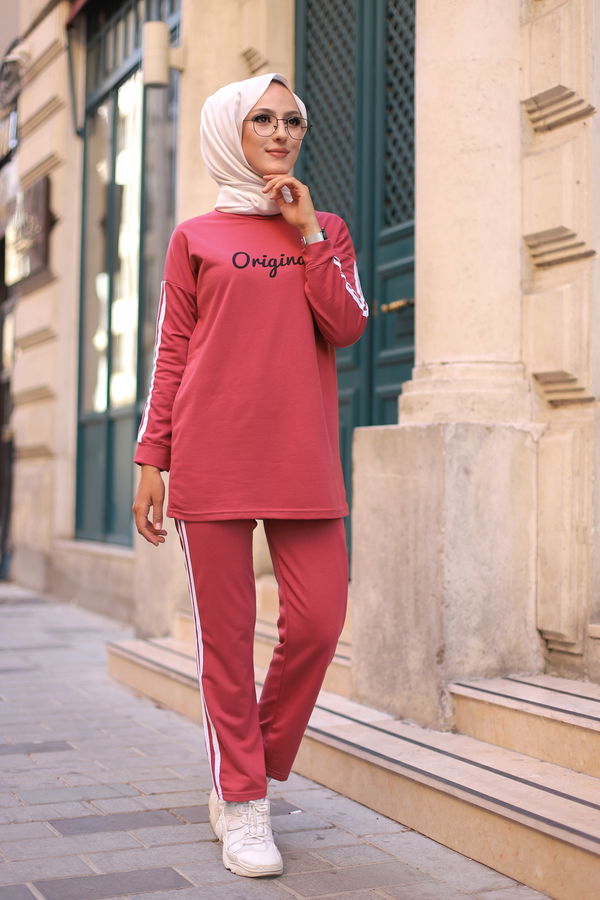 Düz Bisiklet Yaka Kadın Pembe TUNIK PANTOLON - 8401