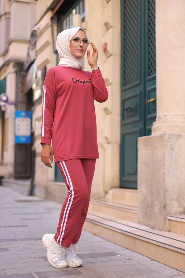 Düz Bisiklet Yaka Kadın Pembe TUNIK PANTOLON - 8401