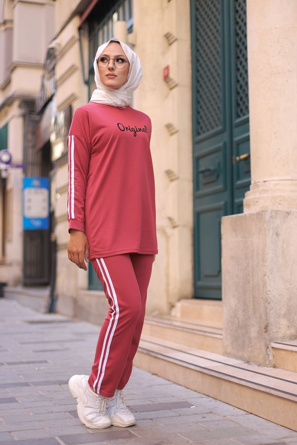 Düz Bisiklet Yaka Kadın Pembe TUNIK PANTOLON - 8401