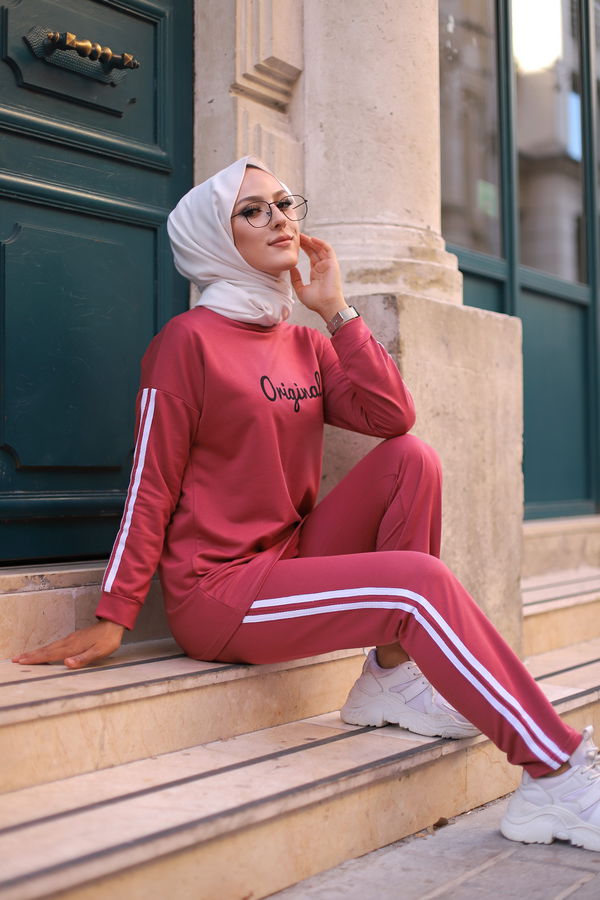 Düz Bisiklet Yaka Kadın Pembe TUNIK PANTOLON - 8401