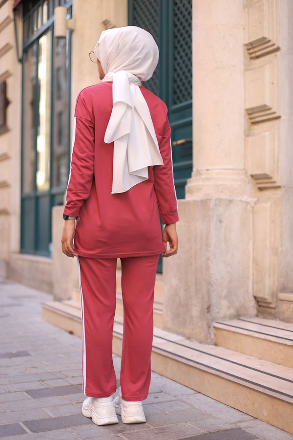 Düz Bisiklet Yaka Kadın Pembe TUNIK PANTOLON - 8401
