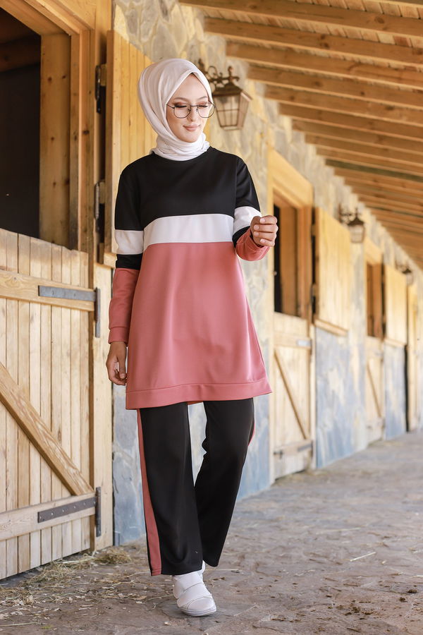 Düz Bisiklet Yaka Kadın Pembe TUNIK PANTOLON - 6570