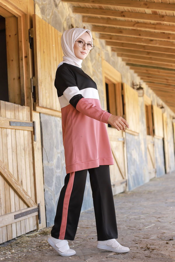 Düz Bisiklet Yaka Kadın Pembe TUNIK PANTOLON - 6570