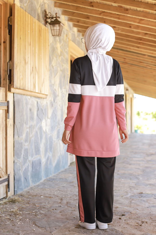 Düz Bisiklet Yaka Kadın Pembe TUNIK PANTOLON - 6570