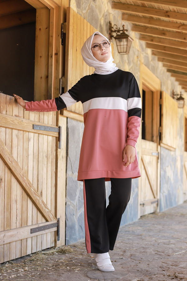 Düz Bisiklet Yaka Kadın Pembe TUNIK PANTOLON - 6570