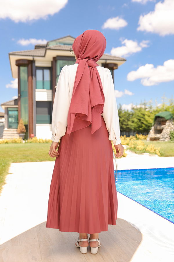 Düz Orta Kadın Pembe PILISELI ETEK - 3219
