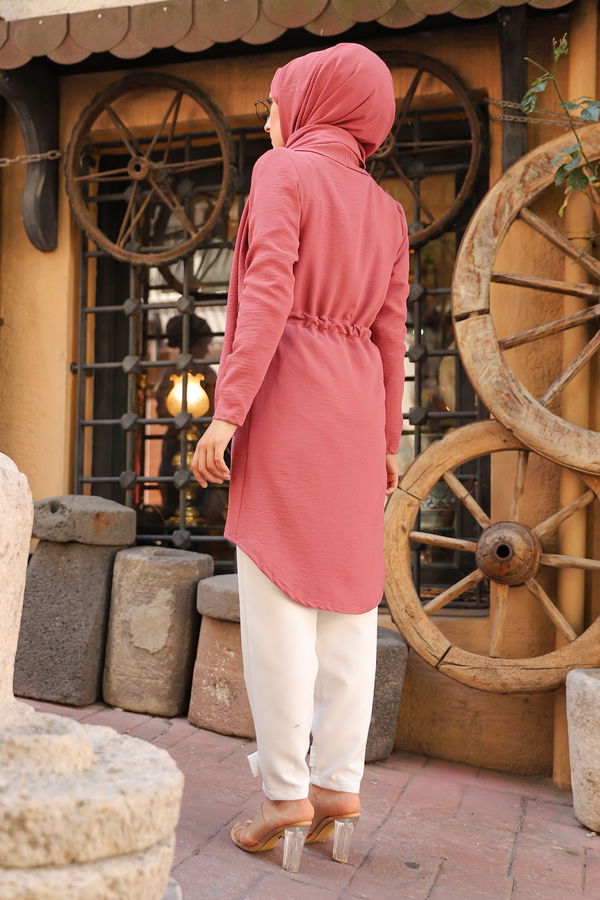 Düz Ceket Yaka Kadın Pembe 9048 BELDEN KUSAKLI KAP - 9048 PEMBE