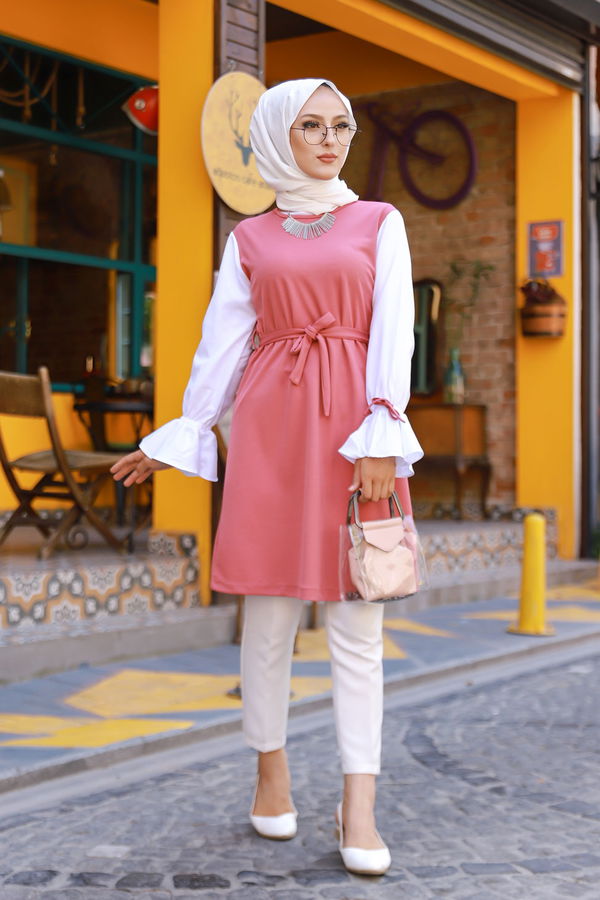 Düz Bisiklet Yaka Kadın Pembe TUNIK - 3238