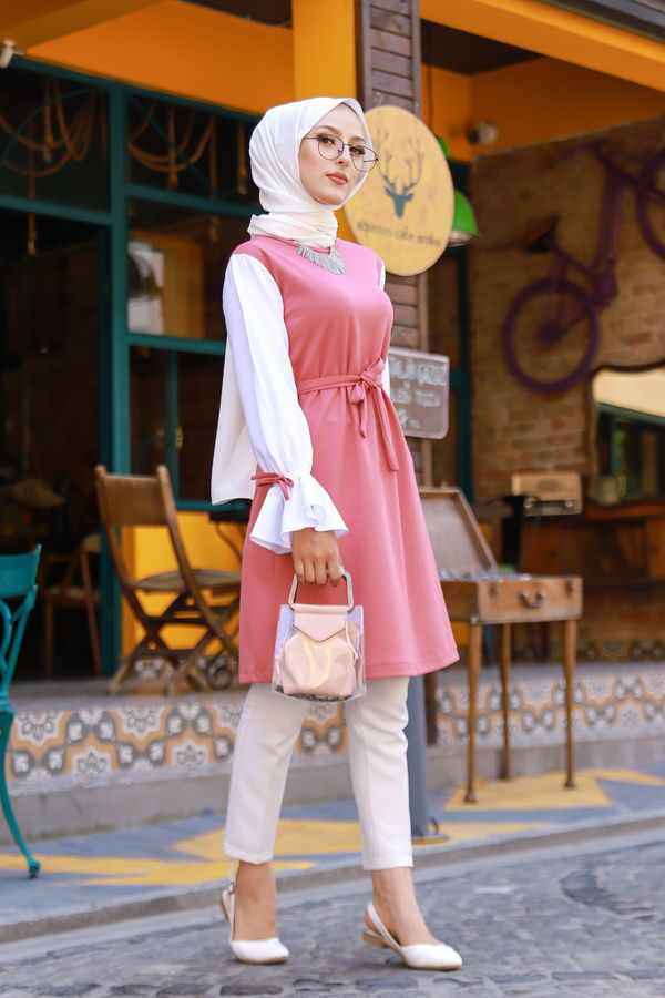 Düz Bisiklet Yaka Kadın Pembe TUNIK - 3238