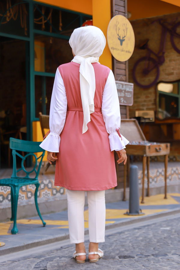 Düz Bisiklet Yaka Kadın Pembe TUNIK - 3238