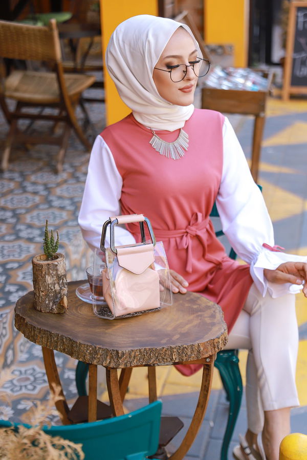 Düz Bisiklet Yaka Kadın Pembe TUNIK - 3238
