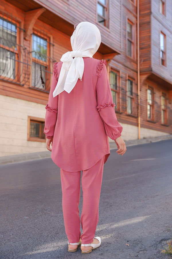 Düz Hakim Yaka Kadın Pembe 9043 TUNIK PANTOLON - 9043