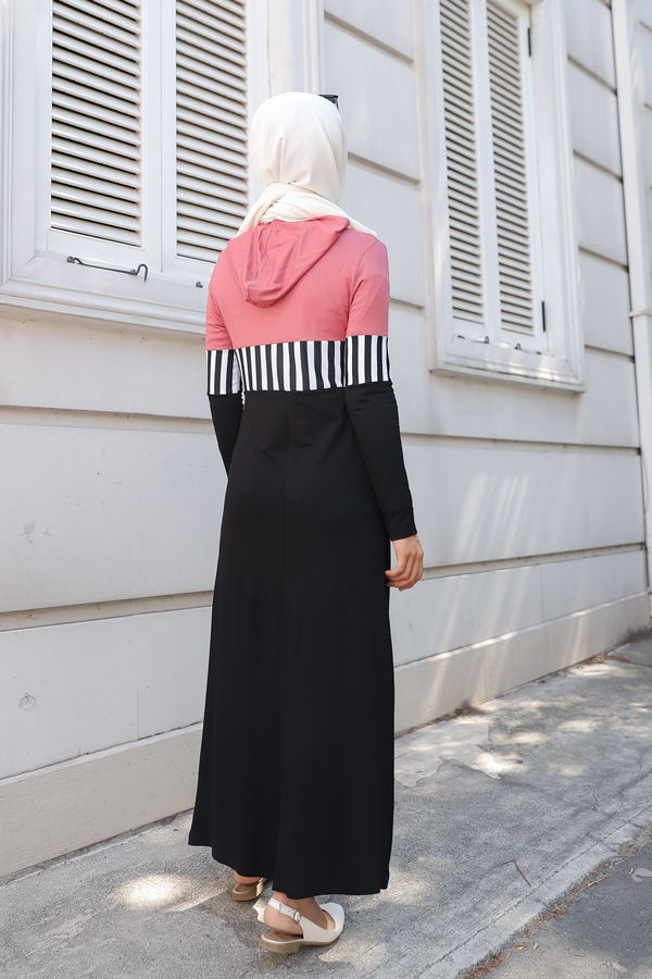 Düz Kapşonlu Yaka Kadın Pembe 5260 ELBİSE - 5260 PEMBE