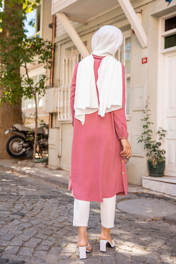 Düz Gömlek Yaka Kadın Pembe TUNIK - 3253
