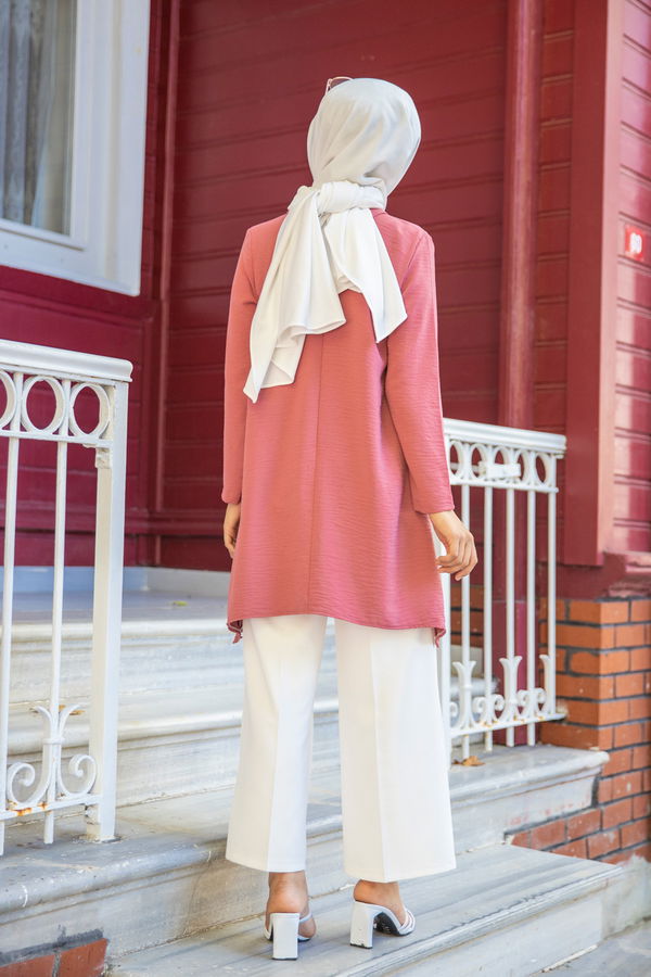 Düz Gömlek Yaka Kadın Pembe TUNIK - 3256 PEMBE