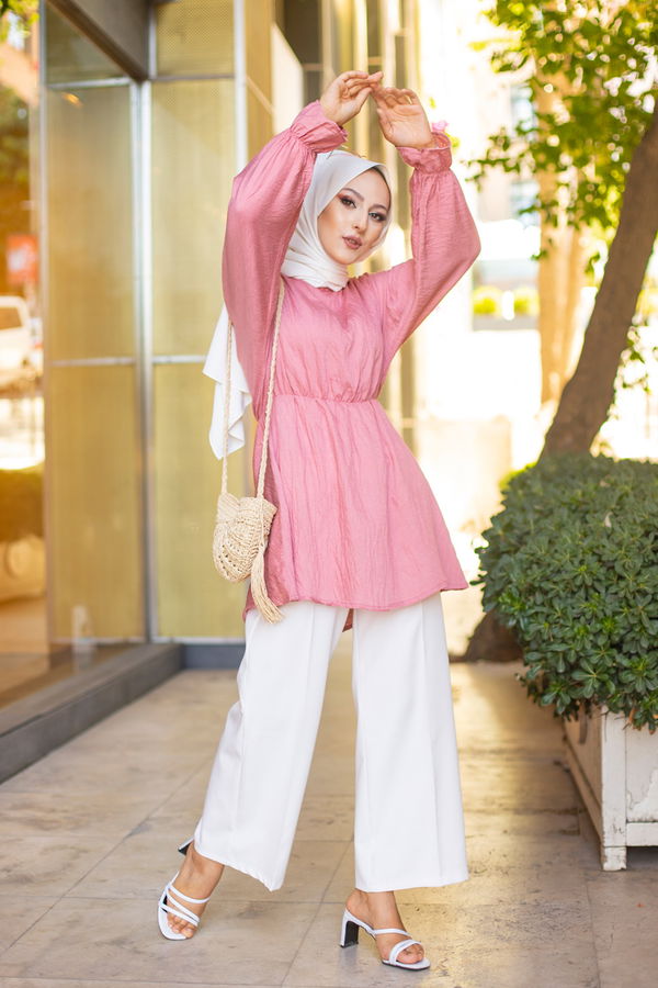 Düz Bisiklet Yaka Kadın Pembe 3265 TUNIK - 3265 PEMBE