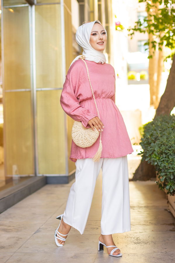 Düz Bisiklet Yaka Kadın Pembe 3265 TUNIK - 3265 PEMBE