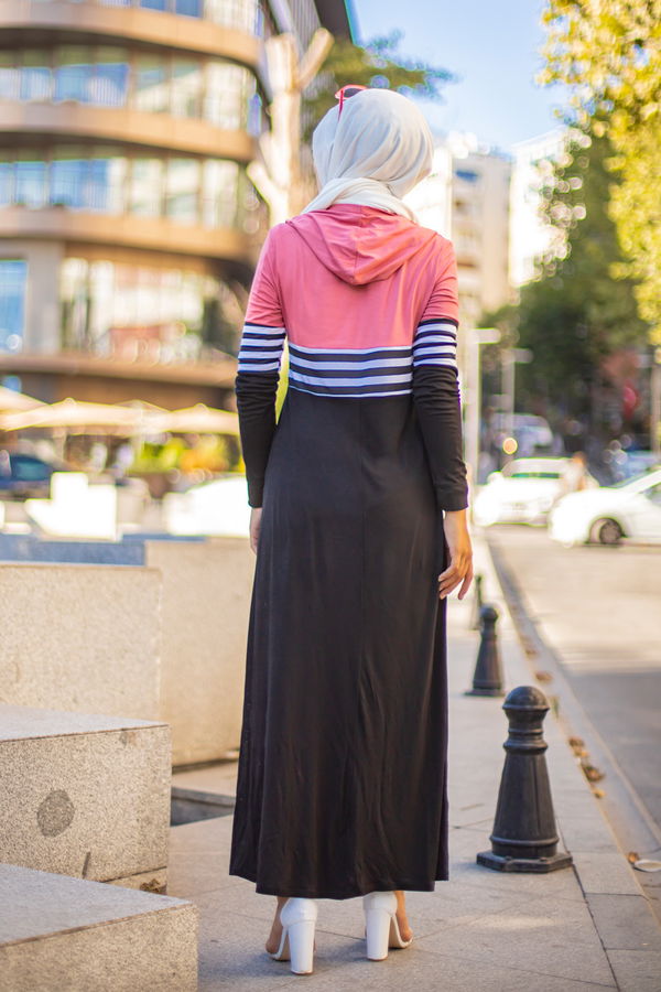 Düz Kapşonlu Yaka Kadın Pembe 5251 ELBİSE - 5251 PEMBE