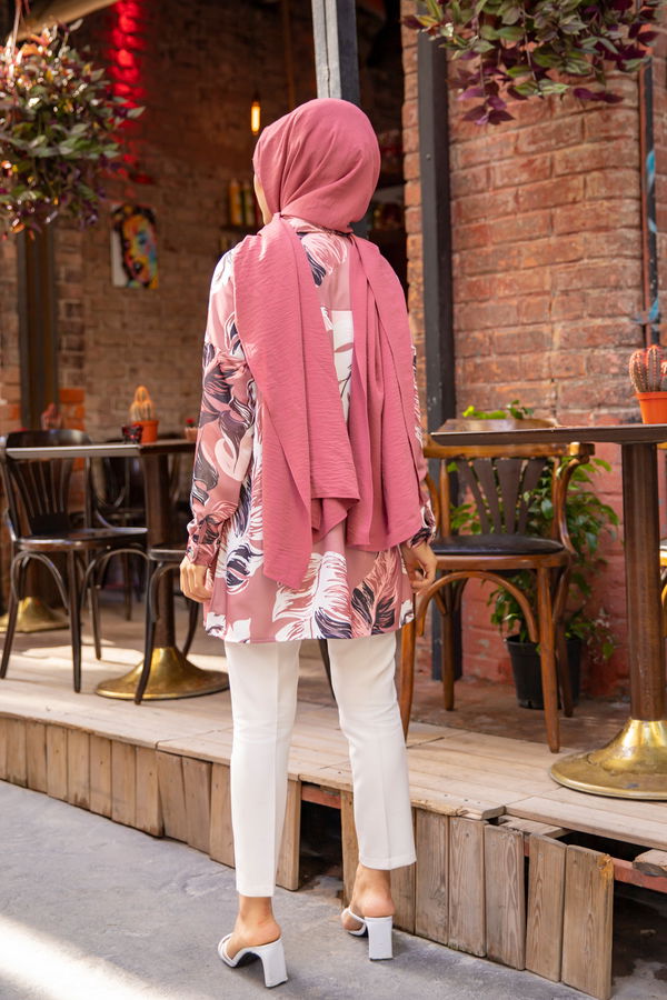 Düz Gömlek Yaka Kadın Pembe 9056 TUNIK - 9056 PEMBE