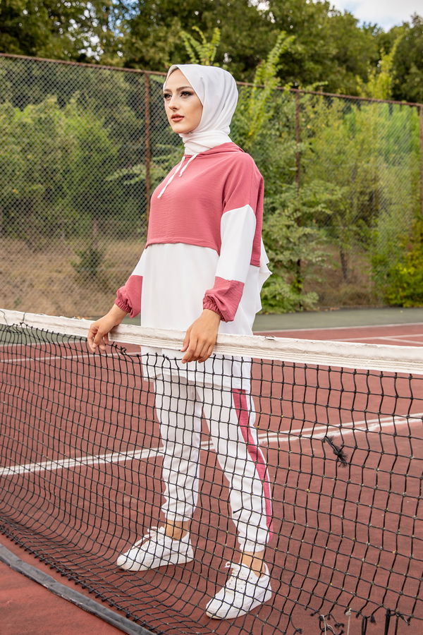 Düz Kapşonlu Yaka Kadın Pembe 3261 TUNIK PANTOLON - 3261 PEMBE