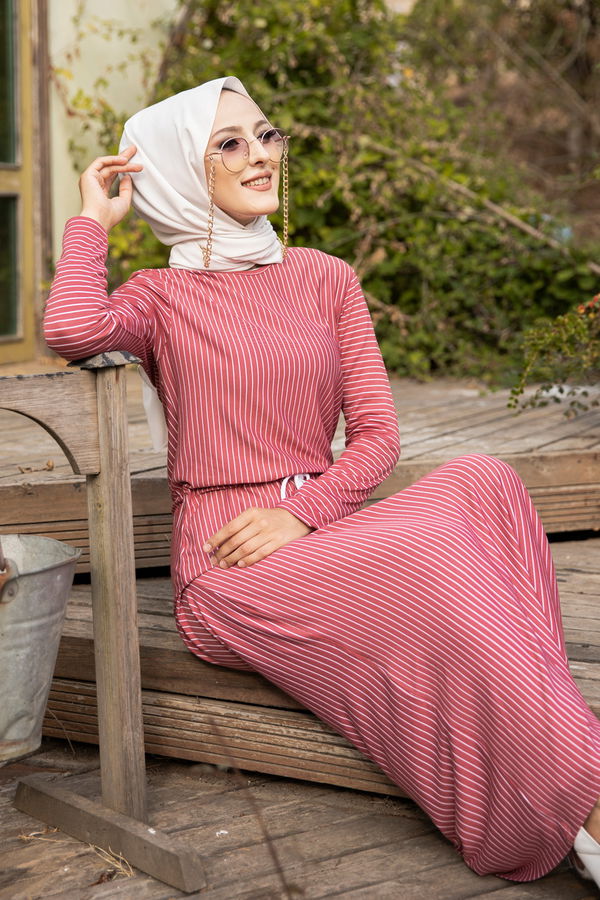 Düz Bisiklet Yaka Kadın Pembe 5275 ELBISE - 5275