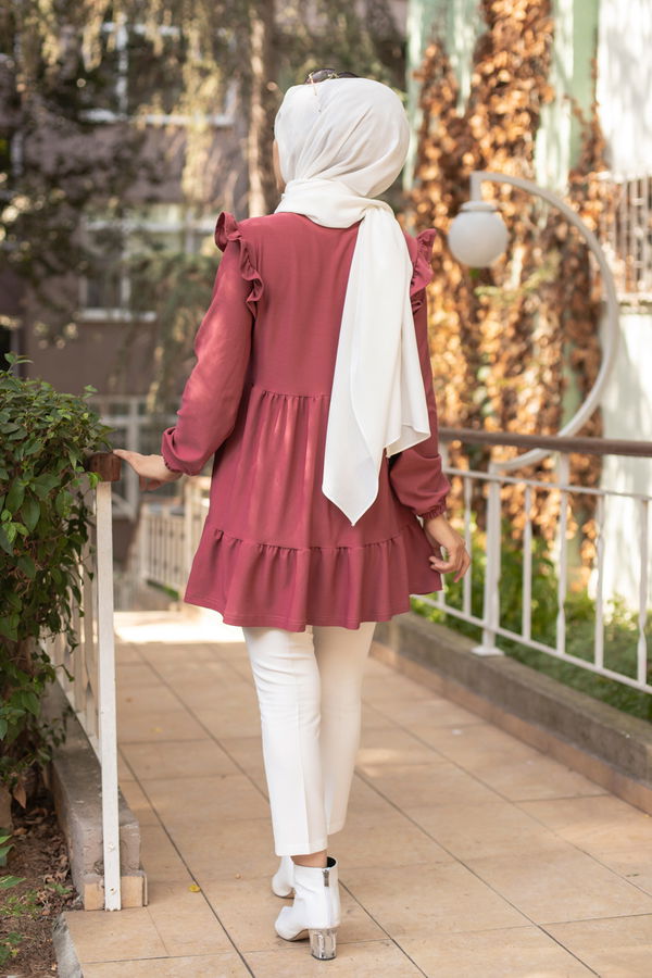 Düz Bisiklet Yaka Kadın Pembe TUNIK - 3282 PEMBE