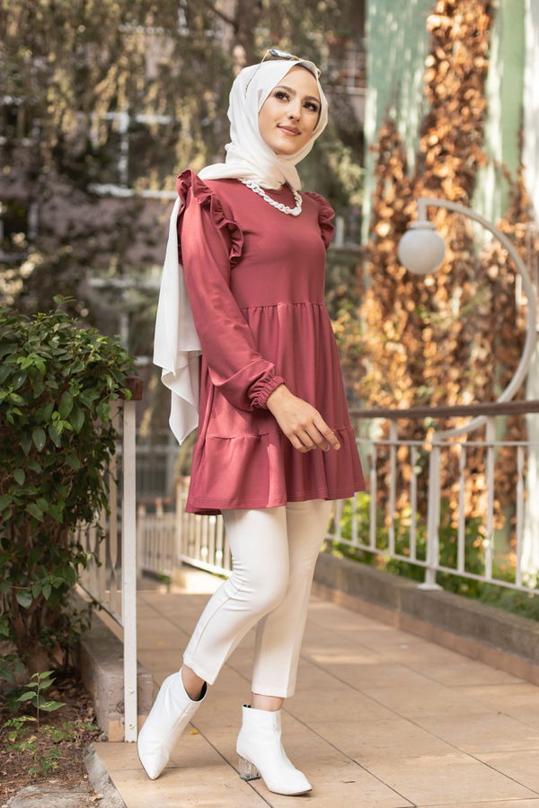 Düz Bisiklet Yaka Kadın Pembe TUNIK - 3282 PEMBE
