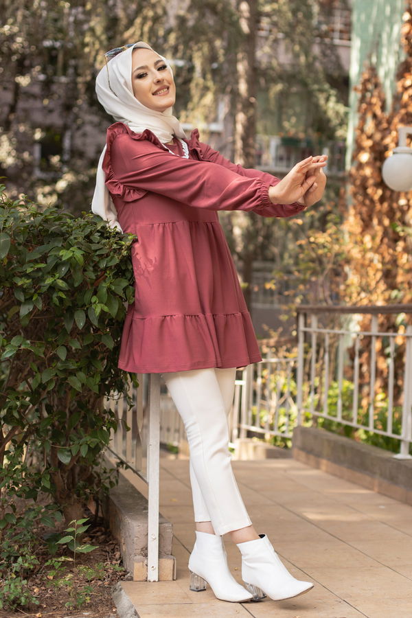 Düz Bisiklet Yaka Kadın Pembe TUNIK - 3282 PEMBE