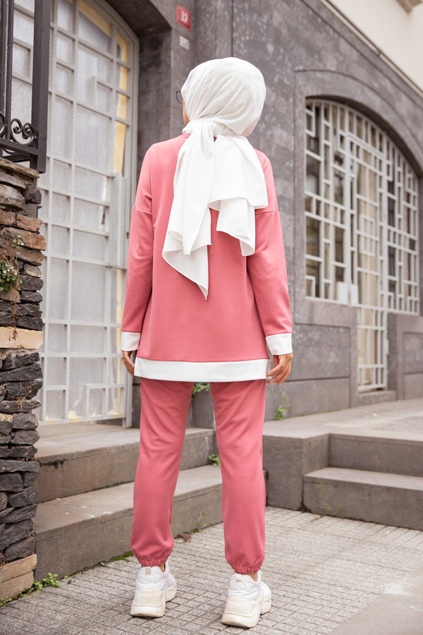 Düz Bisiklet Yaka Kadın Pembe TUNIK PANTOLON - 3245 PEMBE