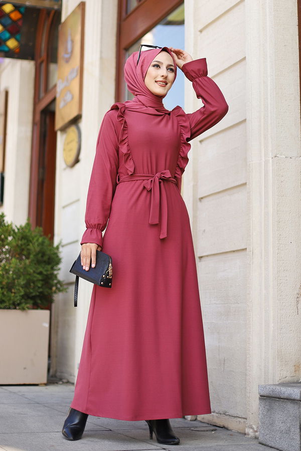 Düz Bisiklet Yaka Kadın Pembe ELBISE - 3291 PEMBE