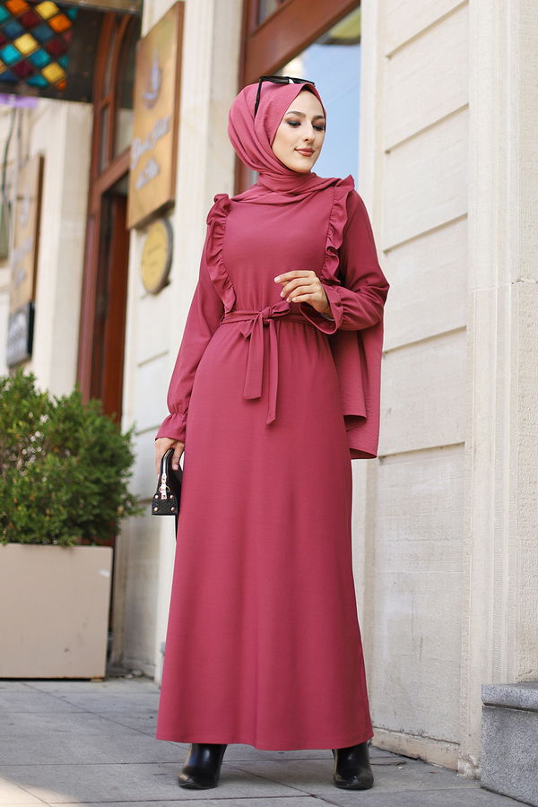 Düz Bisiklet Yaka Kadın Pembe ELBISE - 3291 PEMBE