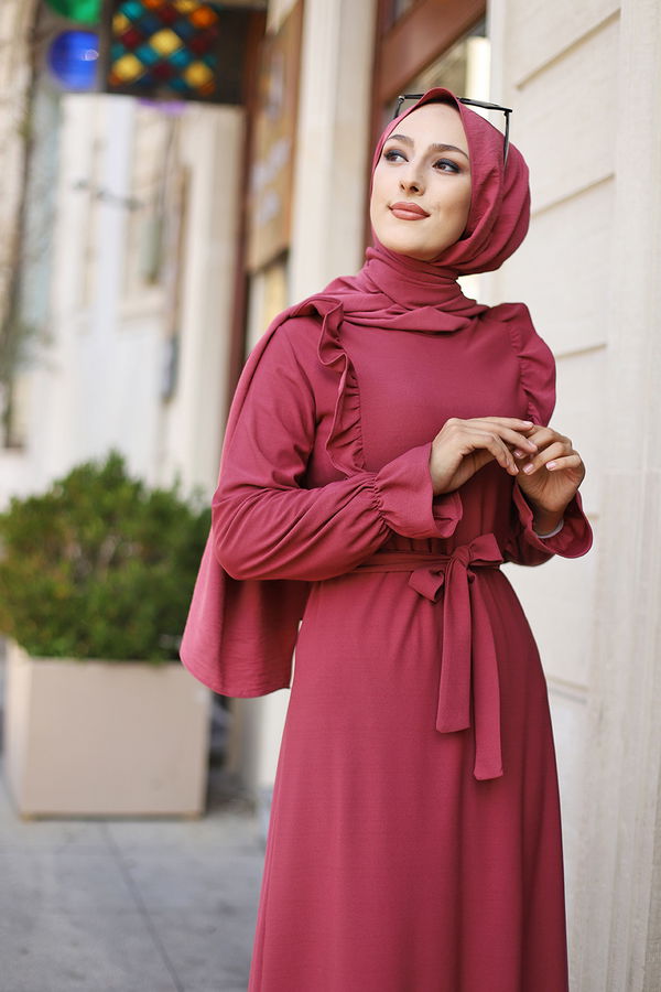 Düz Bisiklet Yaka Kadın Pembe ELBISE - 3291 PEMBE
