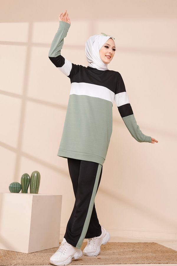 Düz Bisiklet Yaka 0.432 Kadın Yeşil TUNIK PANTOLON - 6570