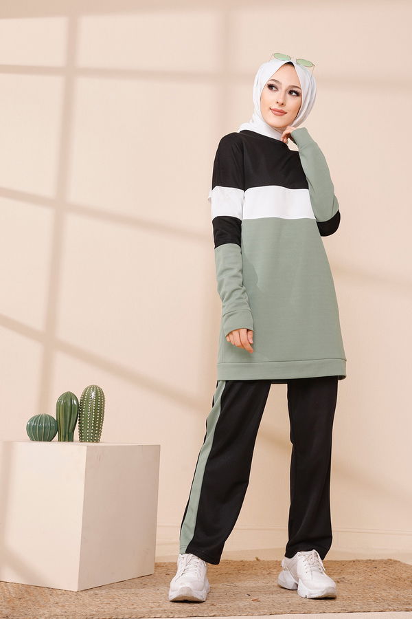 Düz Bisiklet Yaka 0.432 Kadın Yeşil TUNIK PANTOLON - 6570