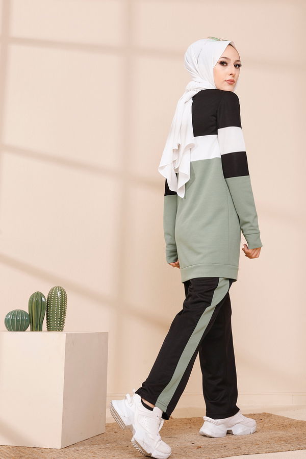 Düz Bisiklet Yaka 0.432 Kadın Yeşil TUNIK PANTOLON - 6570