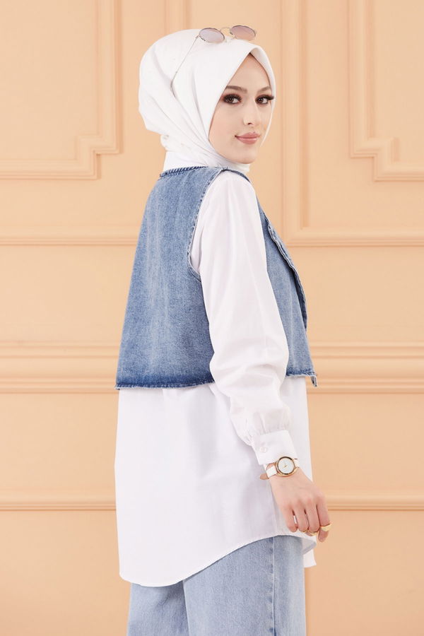 Düz Orta Kadın Mavi CEKET TUNIK - 20556 MAVİ