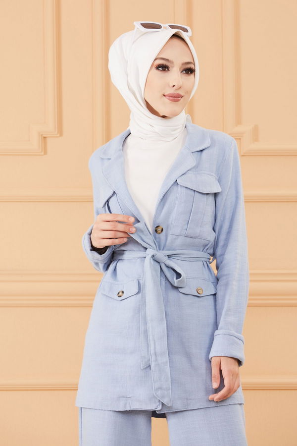 Düz Orta Kadın Mavi TUNIK PANTOLON - 20639