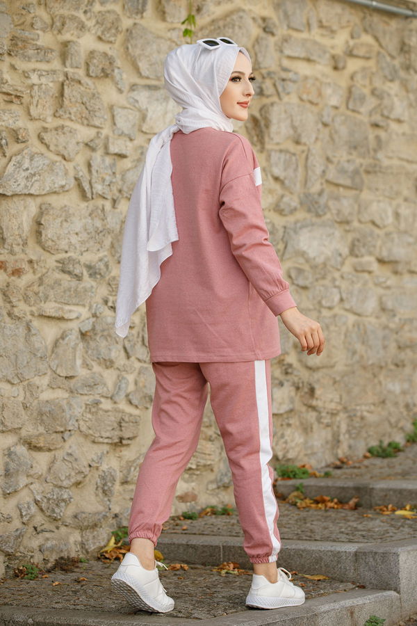 Düz Bisiklet Yaka Kadın Pembe TUNIK PANTOLON - 8412