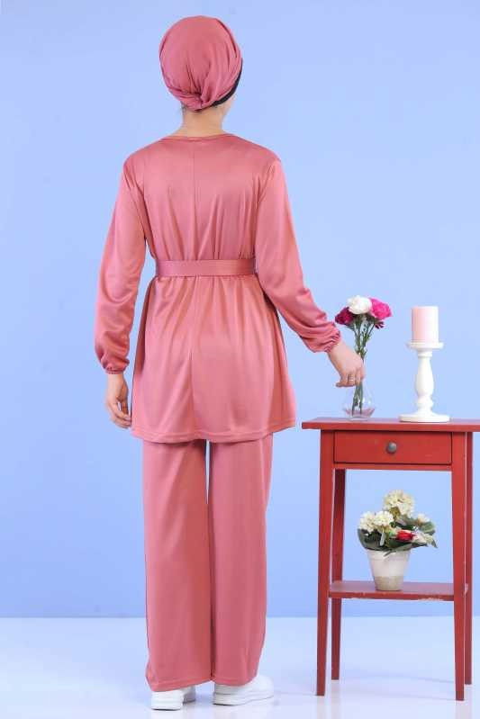 Düz Orta Kadın Pembe Tunik Pantolon Siyah  - 6801