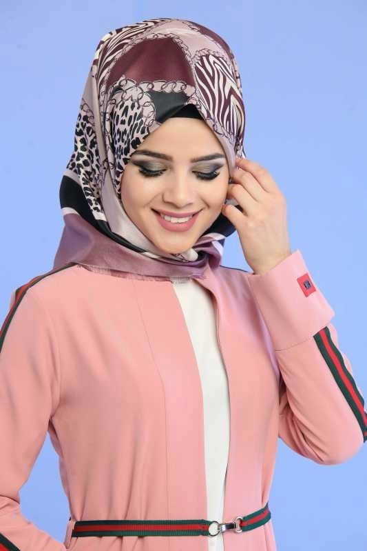 Düz Orta Kadın Pembe Şal Siyah  - 6803