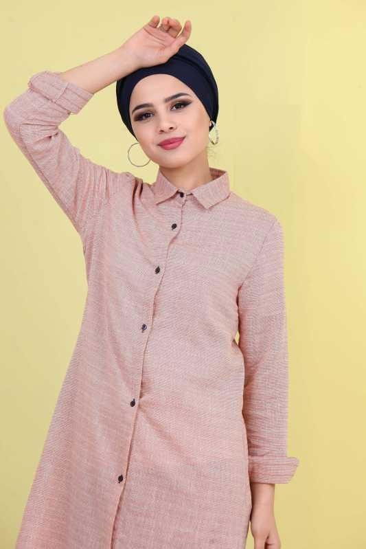 Düz Orta Kadın Pembe Çizgili Tunik Pembe  - 6828