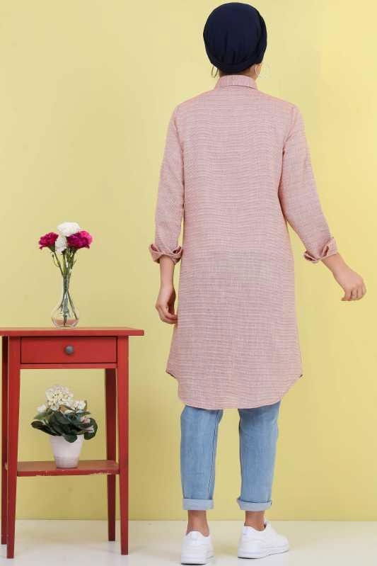 Düz Orta Kadın Pembe Çizgili Tunik Pembe  - 6828