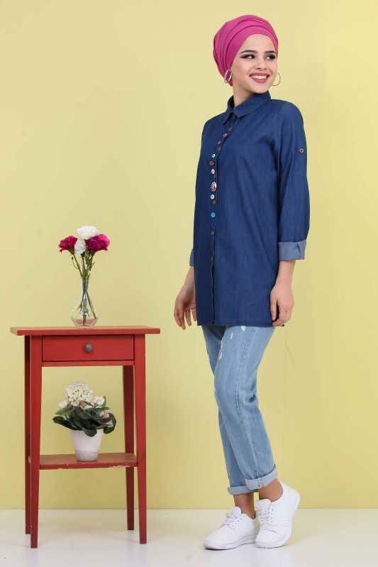 Düz Orta Kadın Mavi Kot Tunik Kot Rengi - 02 6831 - 6831 MAVİ