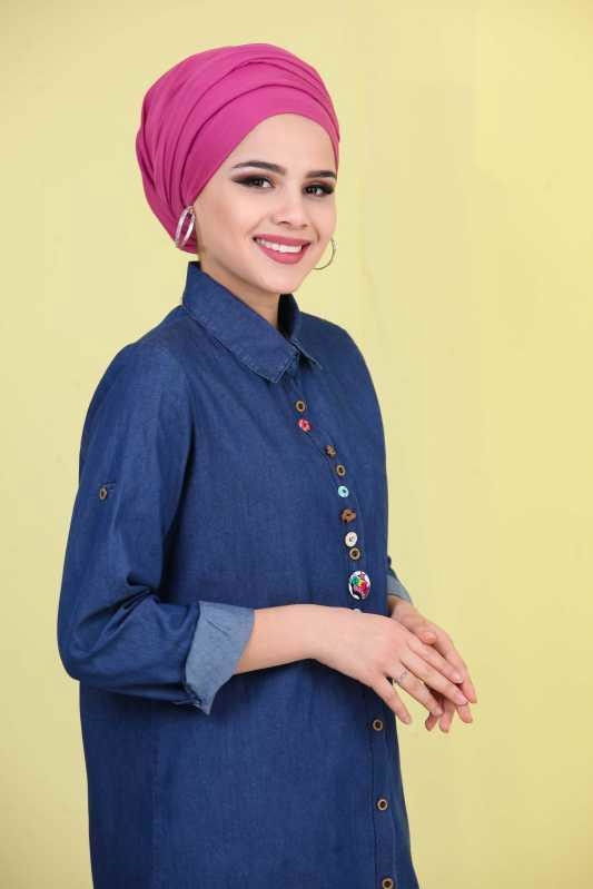 Düz Orta Kadın Mavi Kot Tunik Kot Rengi - 02 6831 - 6831 MAVİ